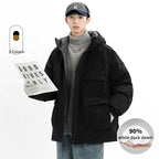 Daunenjacke für Paare mit 90 % weißen Entendaunen – Herren-Winterjacke im koreanischen Stil, mit Kapuze, dick gefüttert und warm