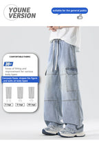 Men's American high street tooling jeans, retro loose straight wide-leg trousers, men's casual retro tooling trousers