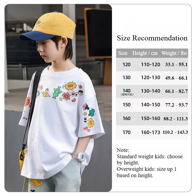 Boys Cartoon Print Short Sleeve Cotton T-Shirt