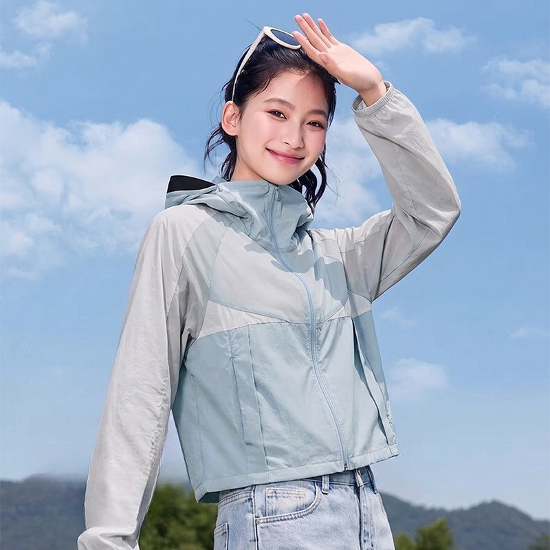 Women's Cropped Sun Protection Hooded Jacket, Summer Breathable Cool‑Feel Outdoor UV‑Proof Coat