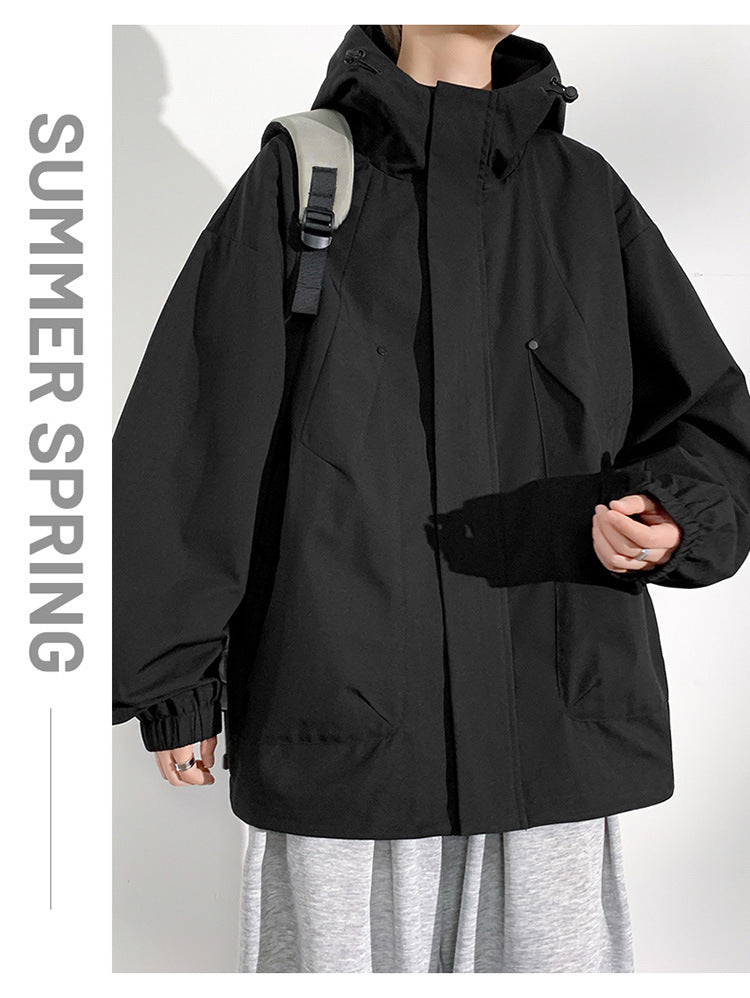 2025 new men's hooded jacket American casual large size tooling jacket top trendy