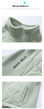 Small and medium-sized children's simple solid-color cotton clothes, boys' thickened wool liner high-necked zipper, green/pink/black warm children's clothing