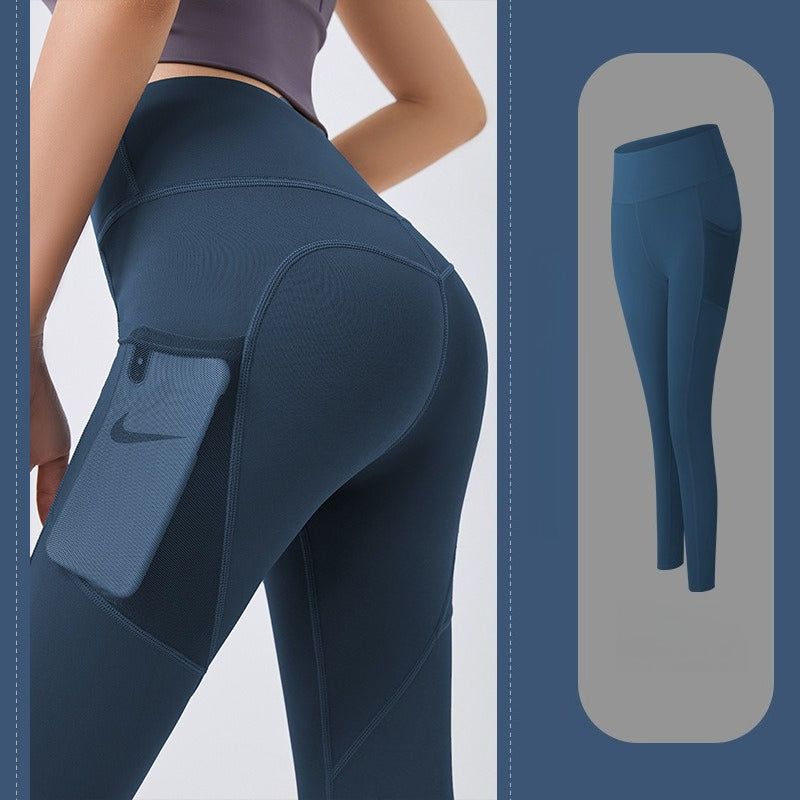 Peach - butt fitness tight sports yoga pants with mesh side pockets