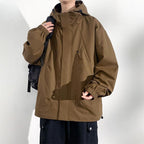 2025 new men's hooded jacket American casual large size tooling jacket top trendy