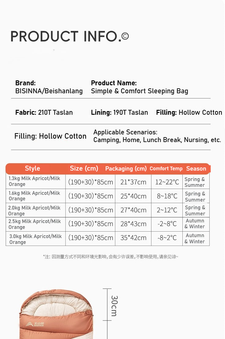 Adult Thickened Sleeping Bag - Outdoor Camping Travel Office Portable Cold-Resistant