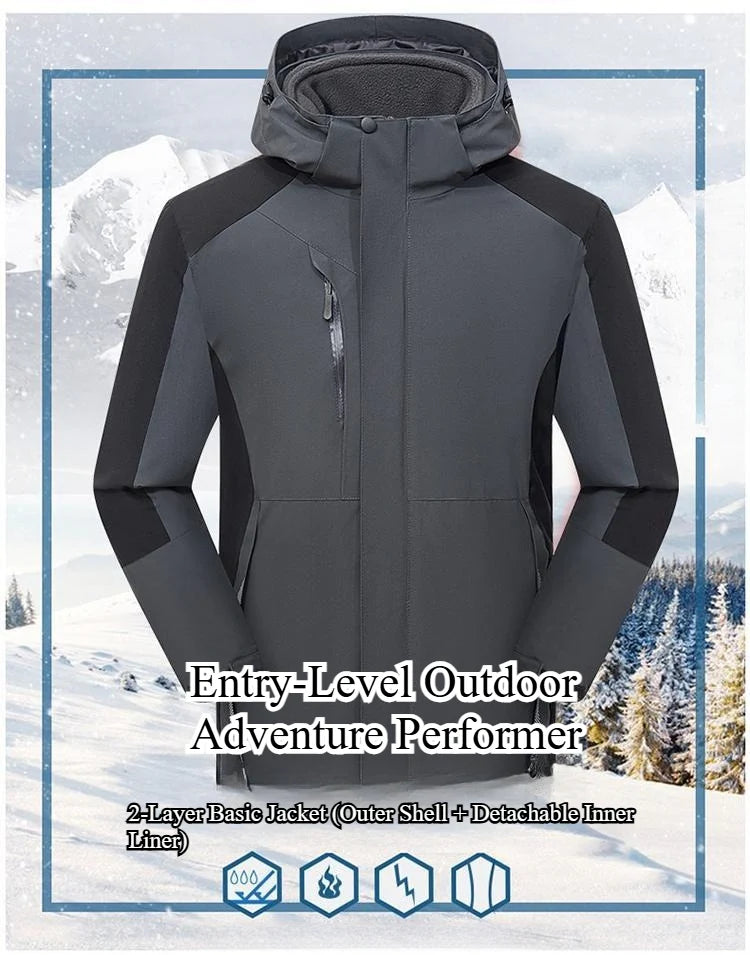 A Must-Have for Winter Outdoor Hiking! Unisex Couple’s 3-in-1 Shell Jacket, Thickened for Warmth, Balancing Casual Style and Trendiness, Youth-oriented Outerwear