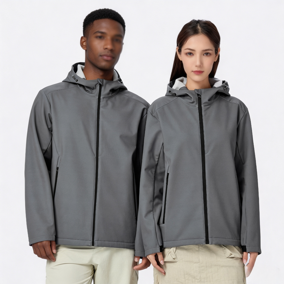 Waterproof Thick Softshell Jacket, Unisex Couples Hooded Outdoor Winter Coat