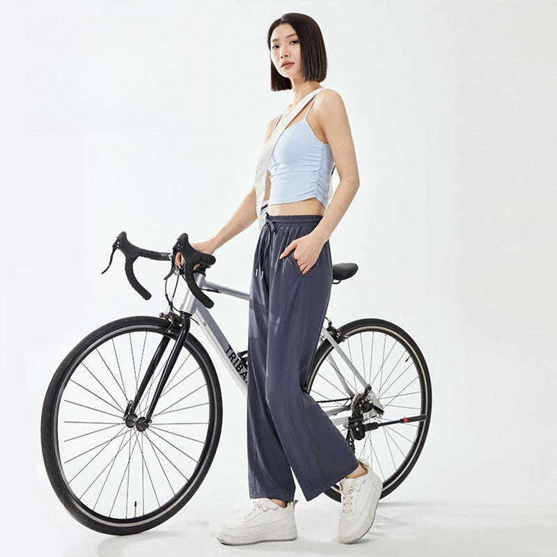 WENHOUU Women UPF50+ Ice‑Silk Cool Wide‑Leg Quick‑Dry Sun Protection Outdoor Pants