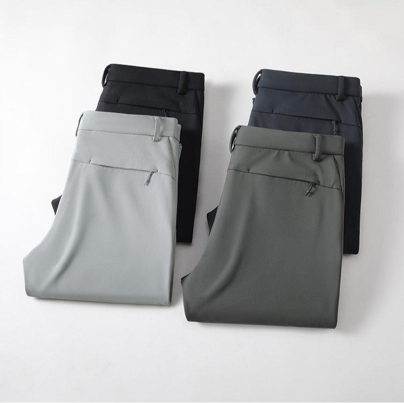 Men Women Stretch Softshell Pants, Wool‑Lined Warm Business Casual Straight‑Leg Trousers