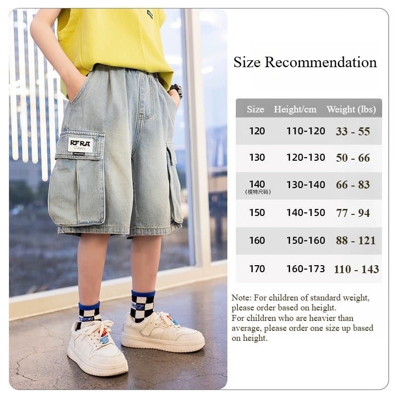 Boys' Soft Denim Cargo Shorts Large Pockets