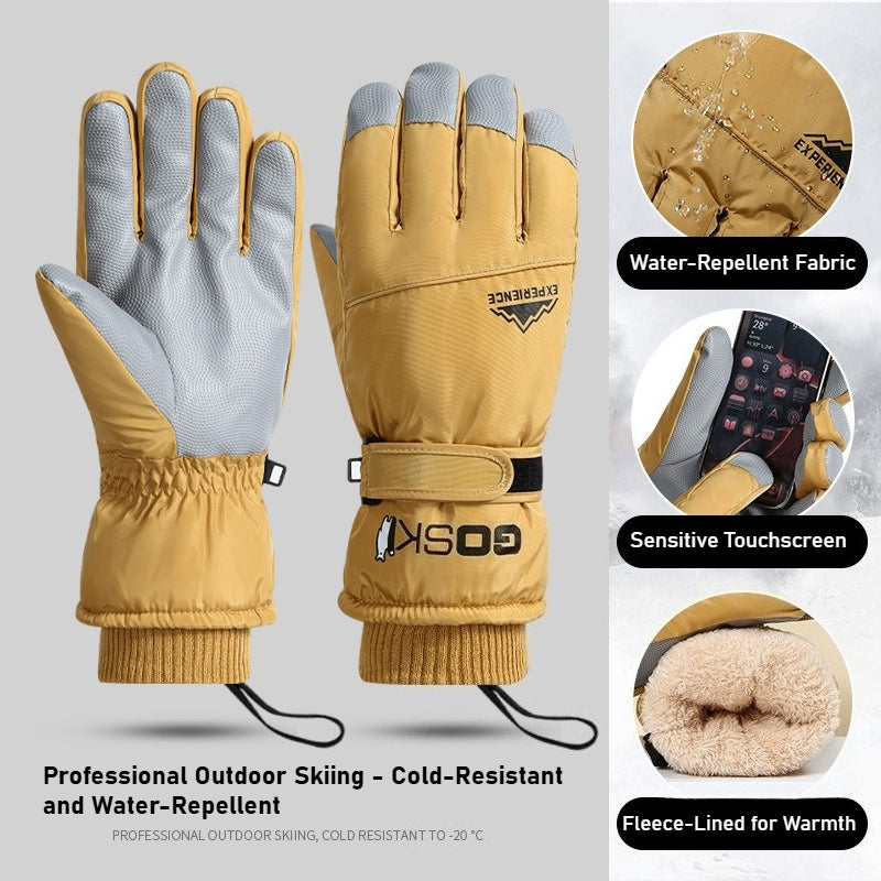 Ski gloves for men and women with fleece thickened in winter, outdoor cold protection and warmth, windproof waterproof touch screen couple cycling gloves