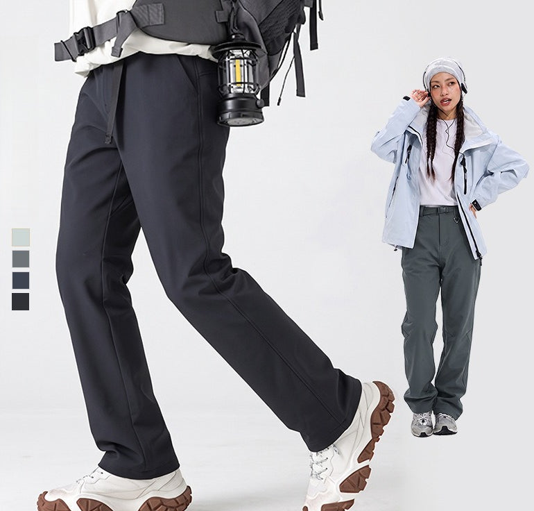 Unisex Warm Softshell Hiking Pants, Windproof Waterproof Stretch Anti-Bacterial Anti-Mite Daily Trousers