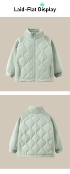 Small and medium-sized children's simple solid-color cotton clothes, boys' thickened wool liner high-necked zipper, green/pink/black warm children's clothing