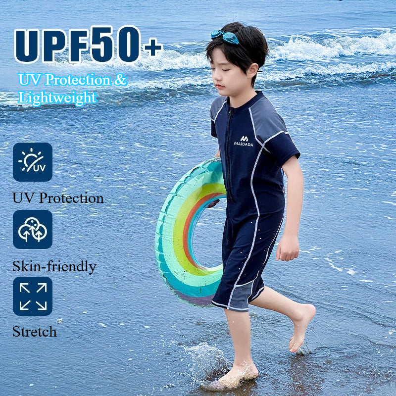 Boys' sunscreen one-piece swimsuit UPF50 + 7A antibacterial