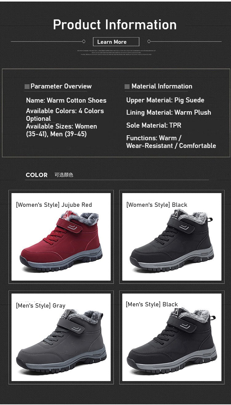 Winter Unisex Men's Snow Boots - Fleece-Lined Thickened Warm Mid-Calf High-Top