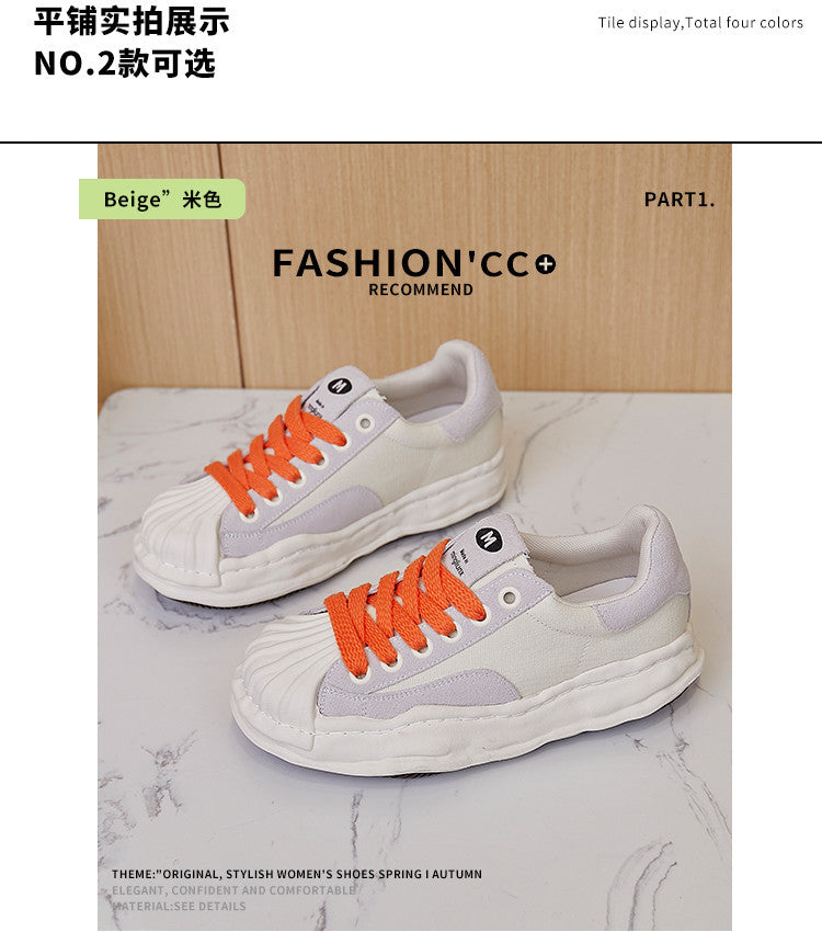 2025 summer new models, shell head dissolving shoes, genuine leather little white shoes, women's versatile casual trendy shoes