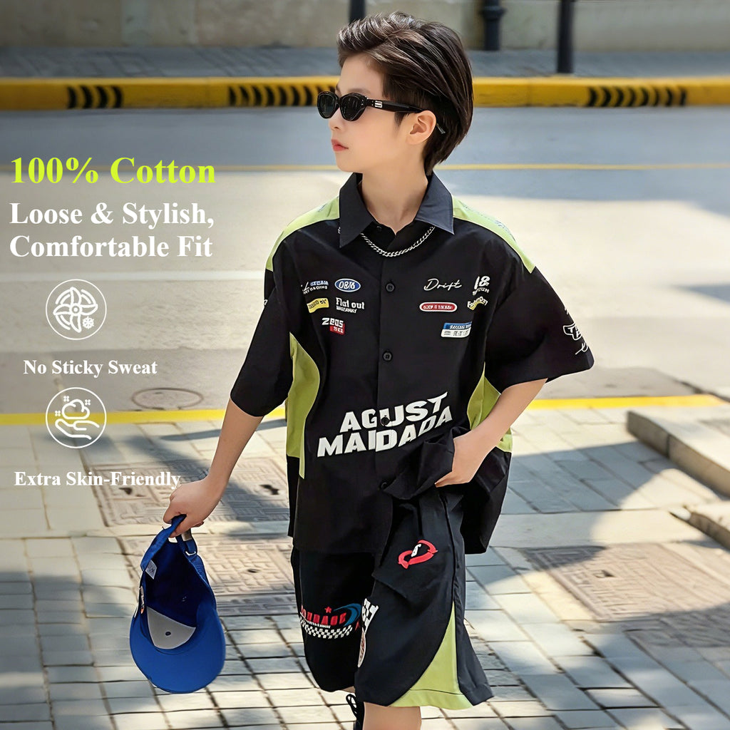 Boys' Lightweight Pure Cotton Racing-Style Shirt