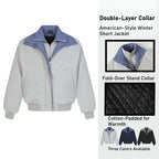 American retro men's short cotton clothes, spliced fake two-piece double-layer lapel loose coat