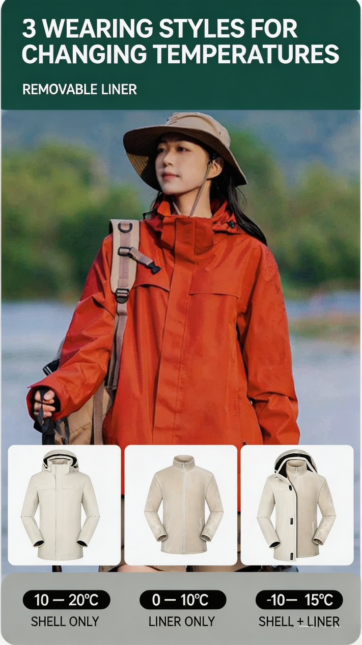 Toread 3‑in‑1 Down Hardshell Jacket, Windproof Waterproof Unisex Outdoor Mountaineering Coat