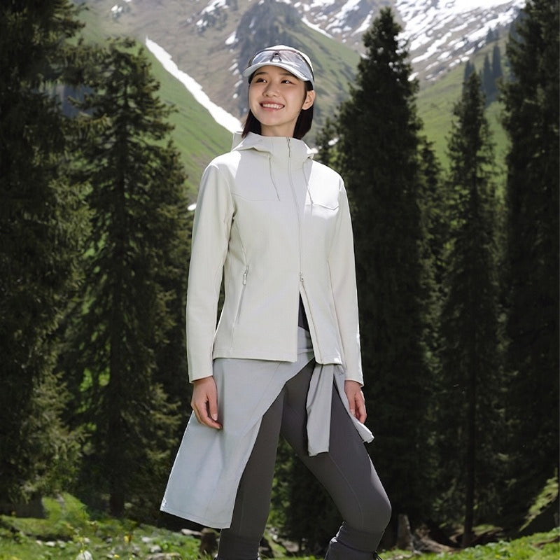 WENHOUU Women Heat‑Sealed Softshell Jacket Windproof Water‑Repellent Hooded Outdoor Coat