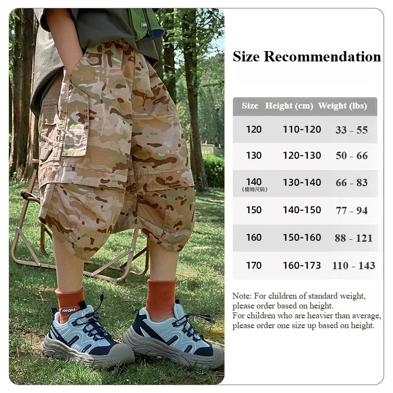 Summer Camouflage Cargo Shorts, Loose Fit Boys Kids Shorts